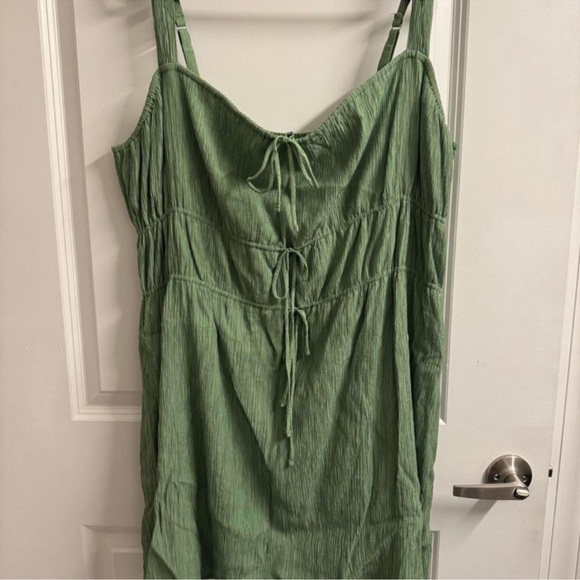 Abercrombie & Fitch Tie-Front Mini Dress Short Adjustable Green Size XL - Picture 3 of 4